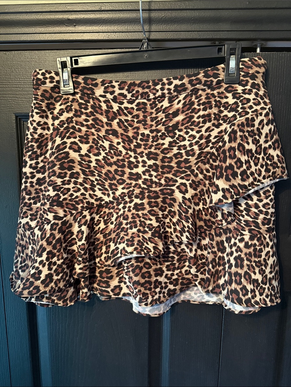 Dry Goods Leopard Print Ruffle Mini Skirt - Tan & Black